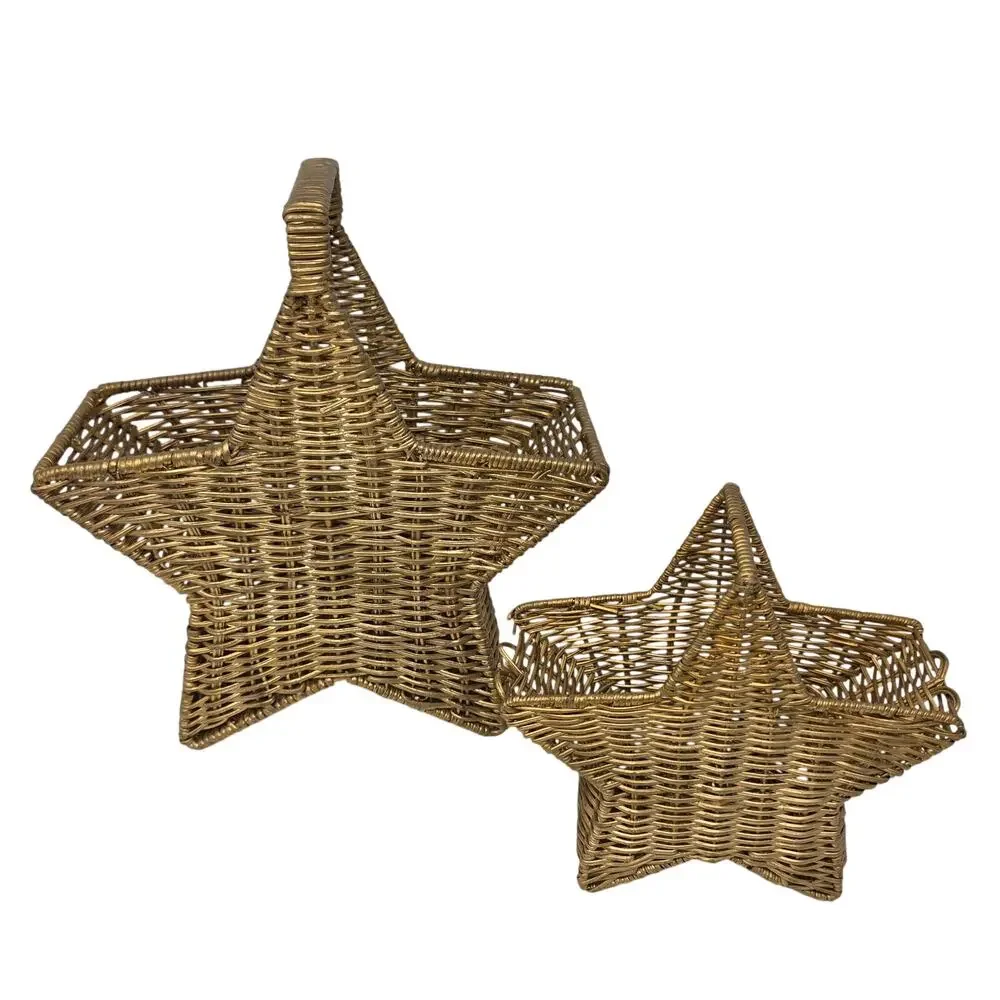 Vintage Gold Wicker Star Baskets Set of 2 Rustic Holiday Decor